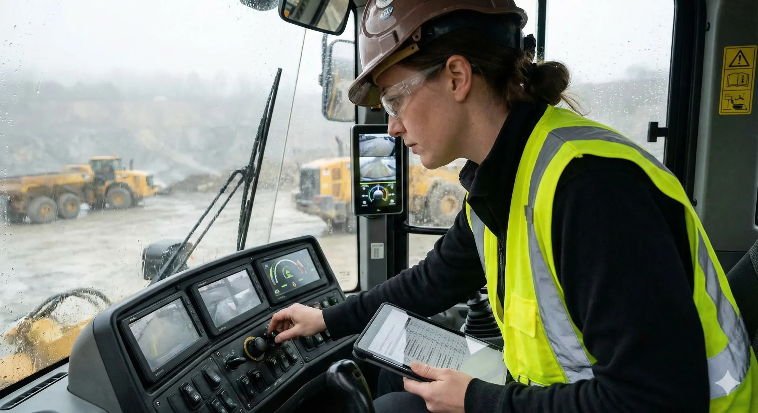 Operator checking visibility controls to assess equipment requirements for safety